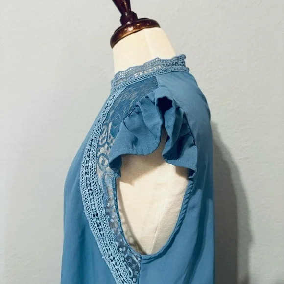 SHEIN Women Blue Relaxed Fit and Flare High Neck Short Sleeves Dress Size M - Picture 6 of 11